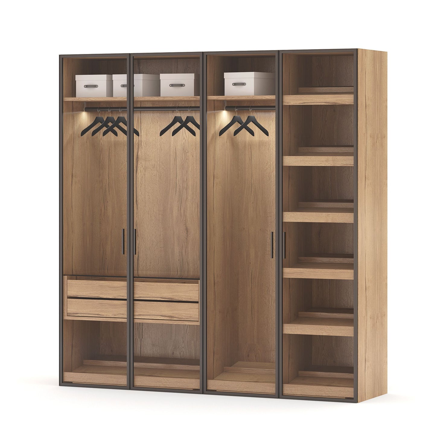 دريسنج 4 أبواب MDF أسود وبيج - 210 سم × 220 سم × 45 سم.