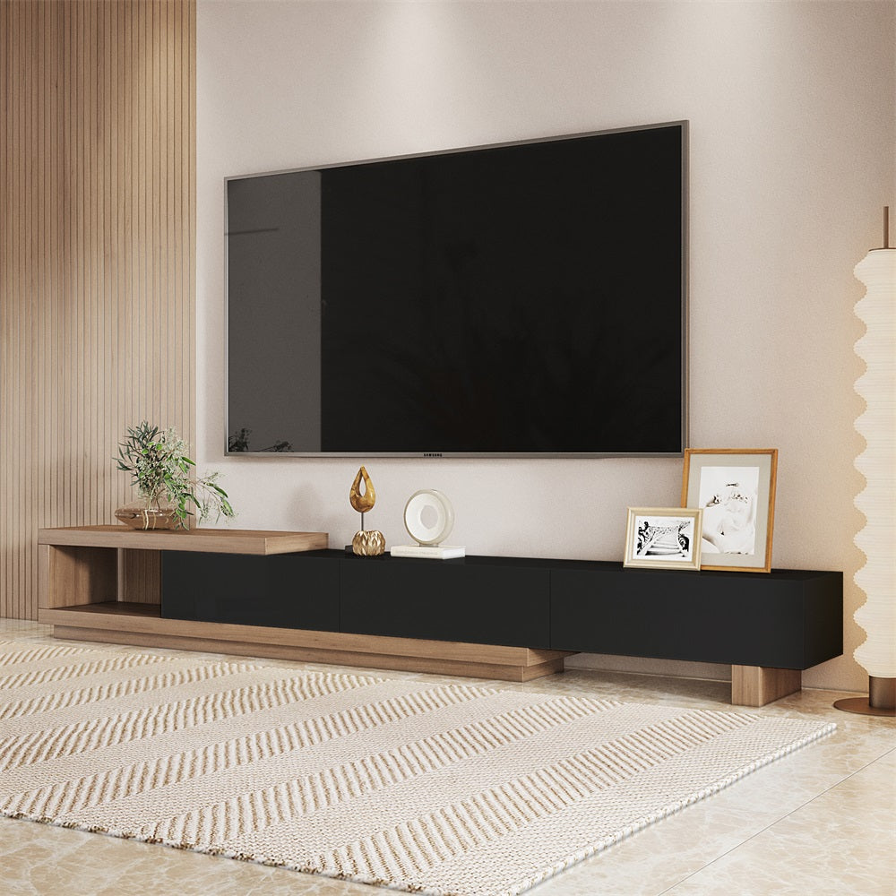QUINTO Walnut & Black Extendable TV Stand with 3 Drawers