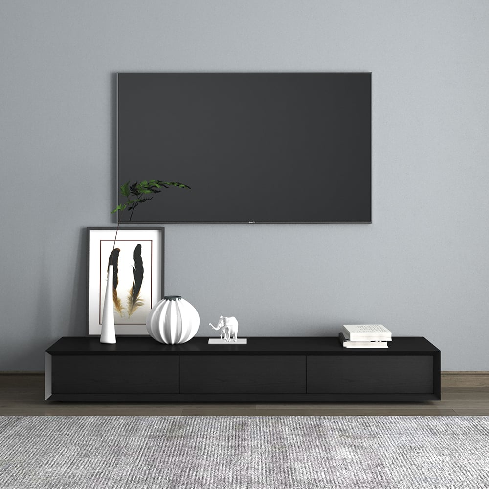 MORAMI Black TV Stand with 3 Drawers