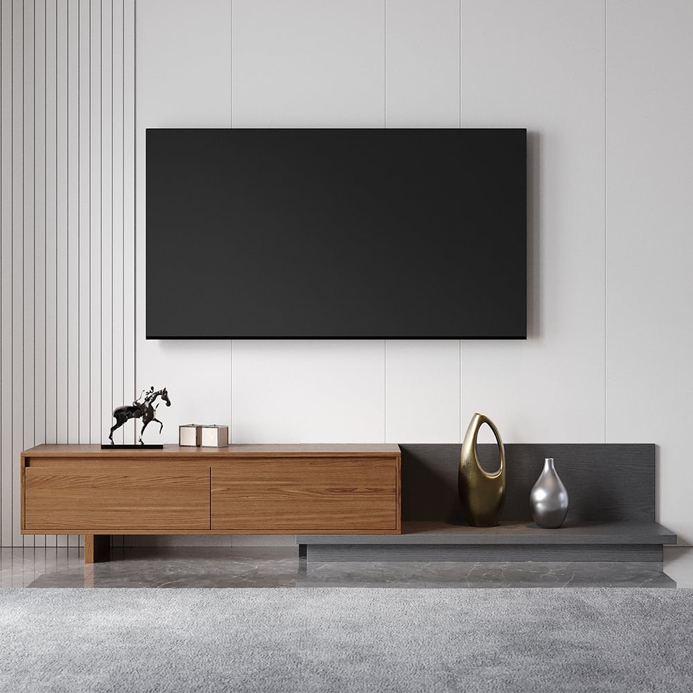 Mini FEROTA Gray & Walnut Extendable TV Stand with 2 Drawers