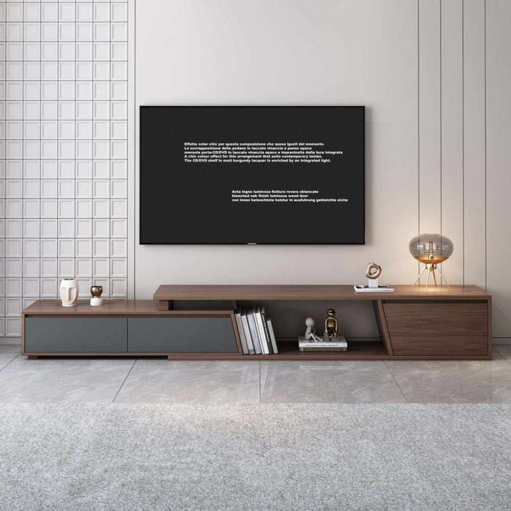 FERO Walnut & Gray Extendable TV Stand with 3 Drawers
