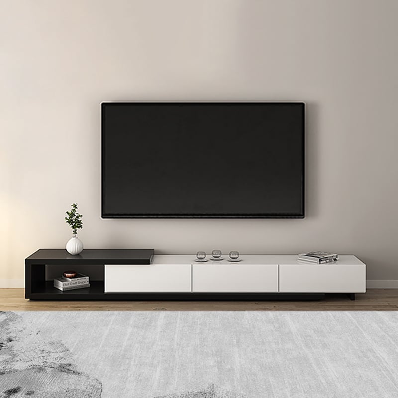 QUINTO Black & White Extendable TV Stand with 3 Drawers