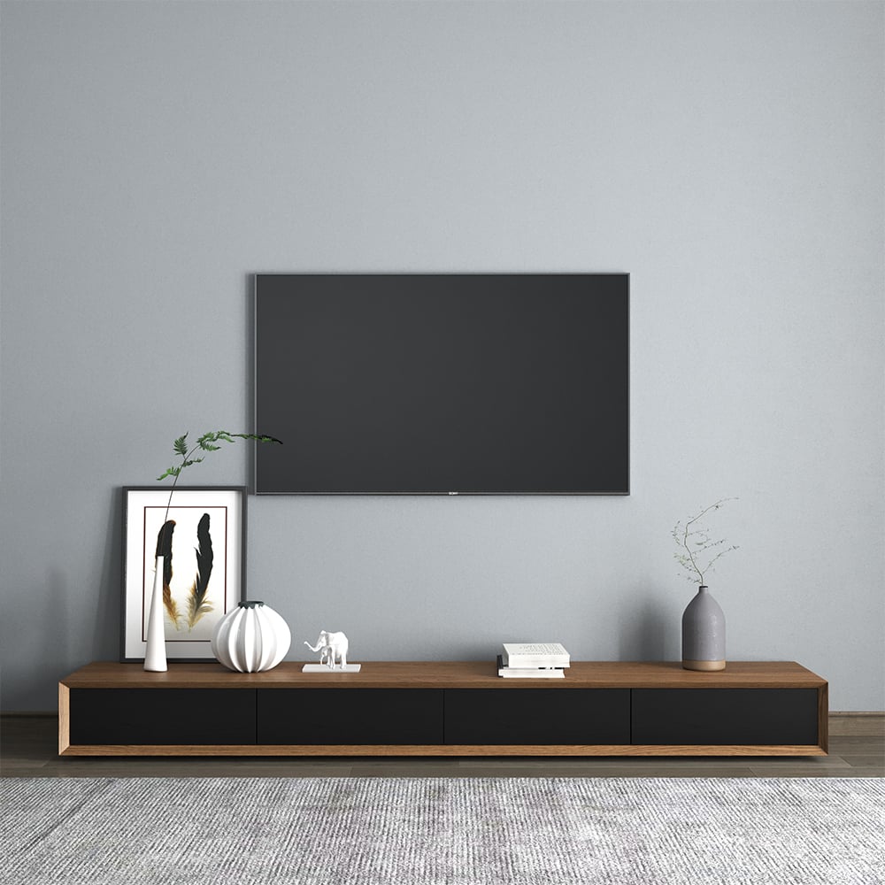 MORAMI Walnut & Black TV Stand with 4 Drawers