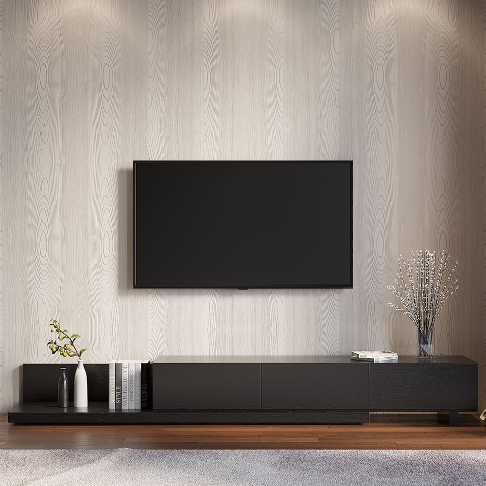 CRATOR Black Extendable TV Stand with 3 Drawers