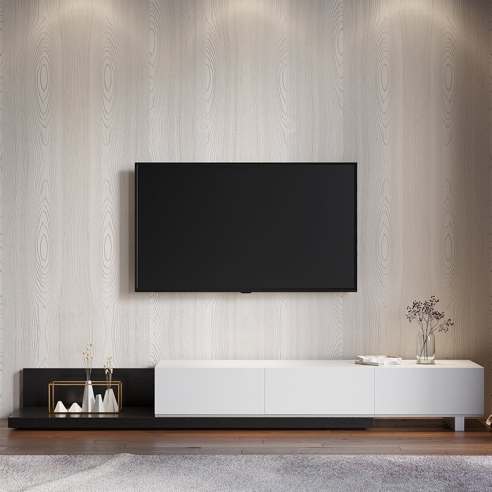 CRATOR Black & White Extendable TV Stand with 3 Drawers