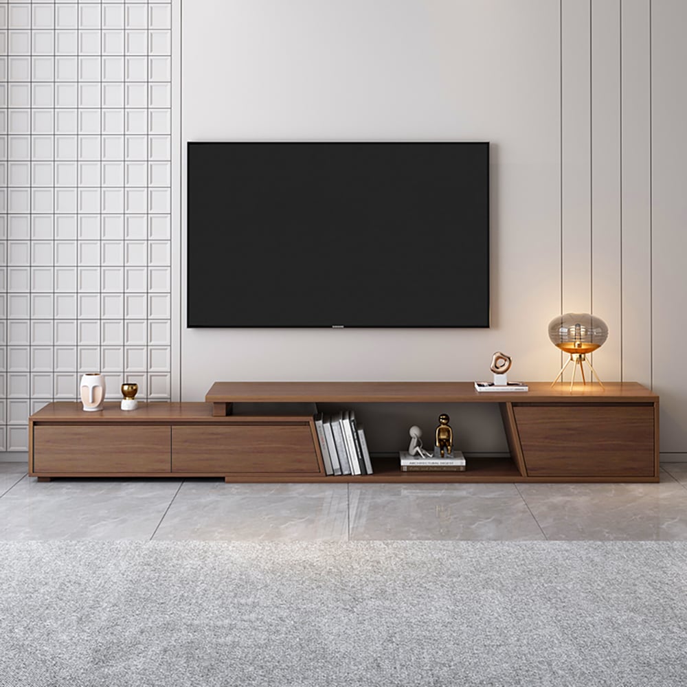 FERO Walnut Extendable TV Stand with 3 Drawers