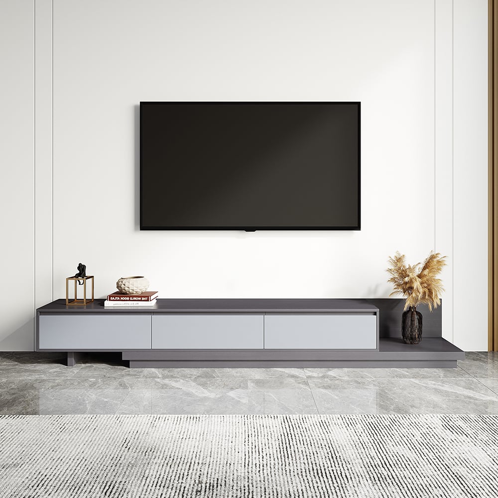 FEROTA Gray Extendable TV Stand with 3 Drawers
