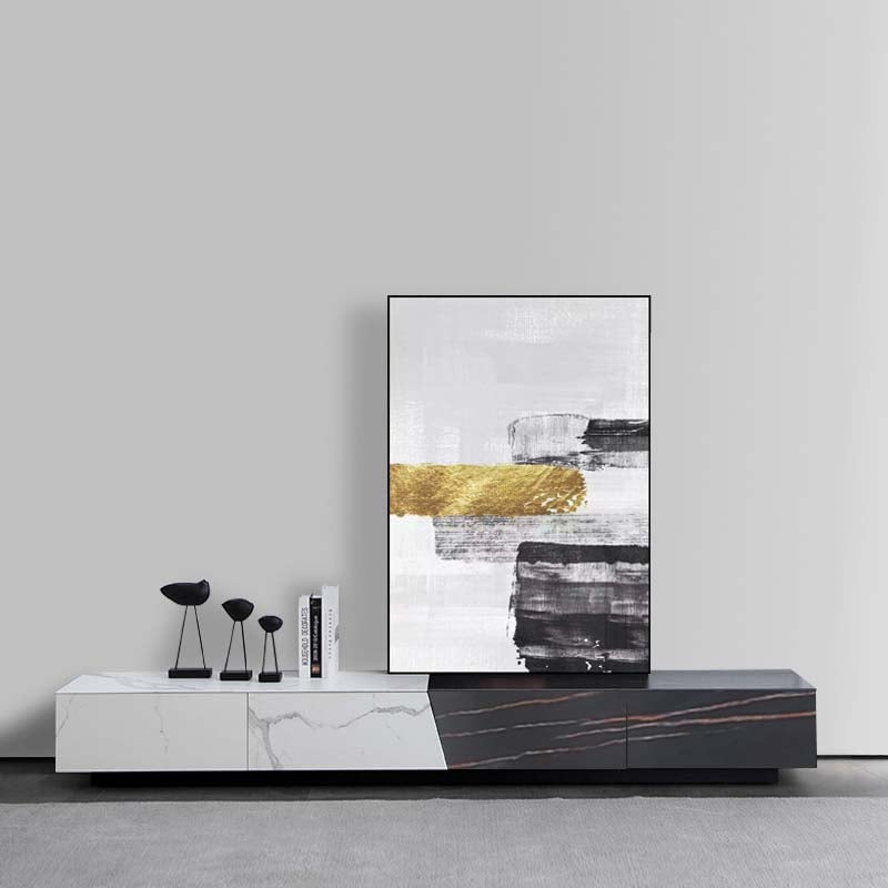 SINTERO Black & White (Marble Effect) TV Stand with 4 Drawers