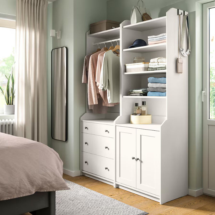 HAUGA White Open Wardrobe & Storage - 199cm × 46cm × 140cm.