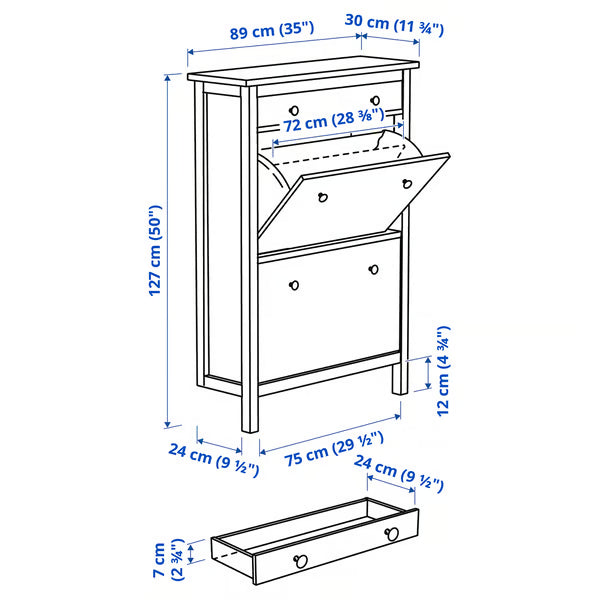 Hymnes Shoe cabinet with 2 compartments, 89x30x127cm
