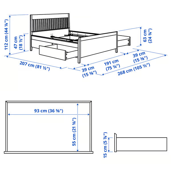 ID Bed frame with 4 drawer storage, 140,160&180cm