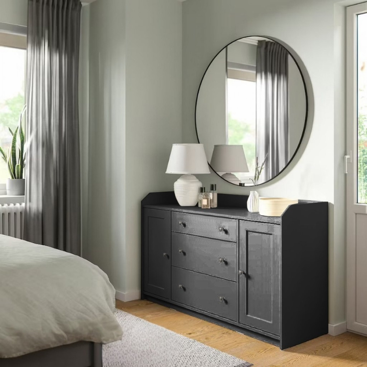 Storica Black MDF 3-Drawer & 2-Door Cabinet – 46x84x140cm.