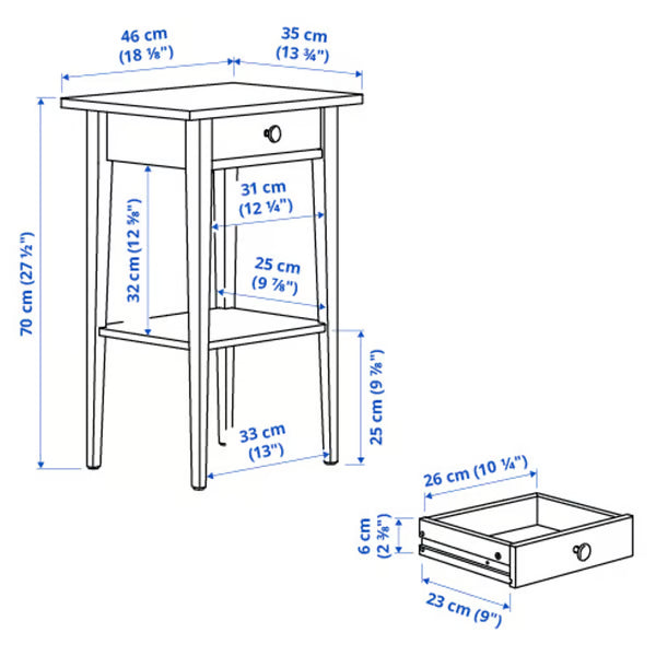 Hymnes Bedside table, 46x35x70cm