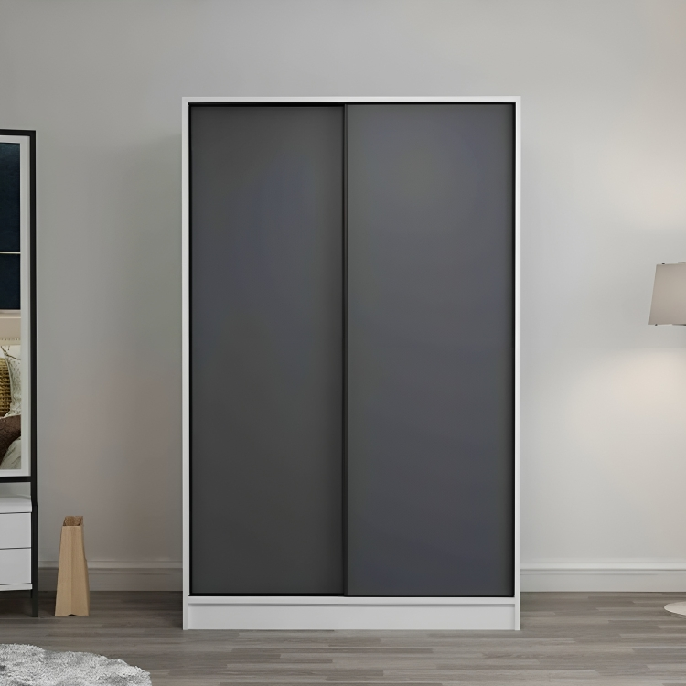 MDF White and Grey Wardrobe 2 Doors - 200cm × 40cm × 120cm.