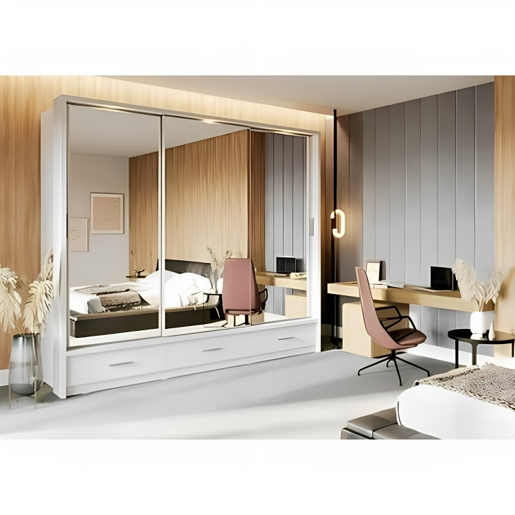 MDF White Wardrobe 3 Doors - 240cm x 60cm x 220cm.