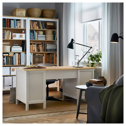 مكتب هيمنس، لون أبيض/خشب البلوط، 155×65×74 سم