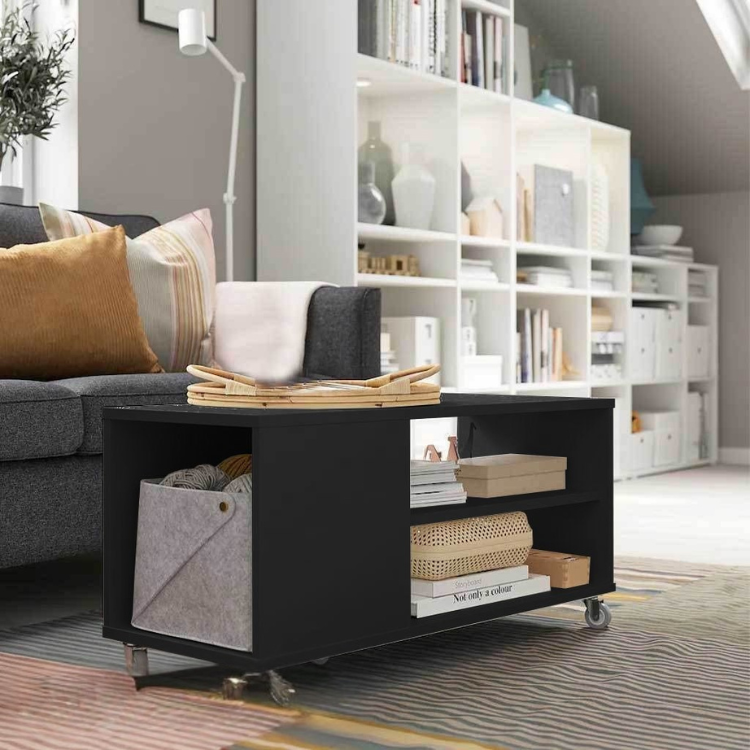 Rollix Black Coffee Table – 2-Shelf 43x91x37cm