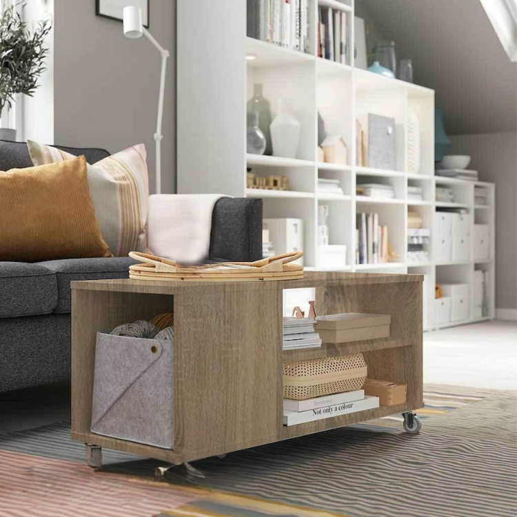 Rollix Oak Coffee Table – 2-Shelf 43x91x37cm
