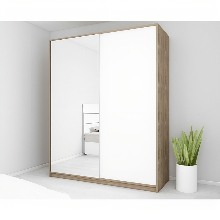 MDF White and Beige Wardrobe 2 Doors - 140x60x200cm.