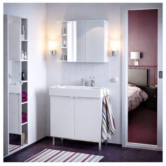 وحدة رفوف حمام ليلي مع باب مرآة وأرفف جانبية – 80×20×60 سم