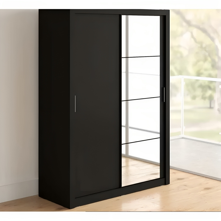 MDF Black Wardrobe 2 Doors - 120cm x 50cm x 200cm.