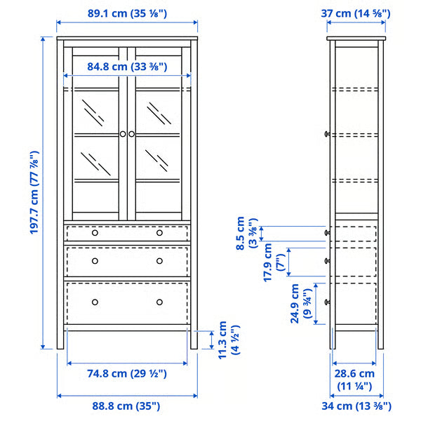 Hymnes Glass-door cabinet with 3 drawers, 90x37x197cm