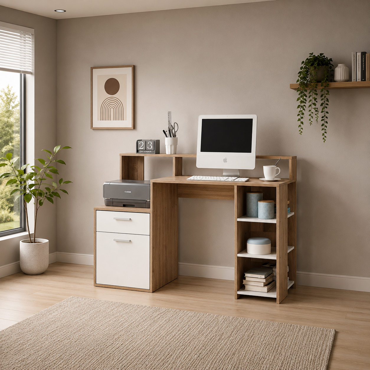 Alva Two-Tone Study Desk with Hutch