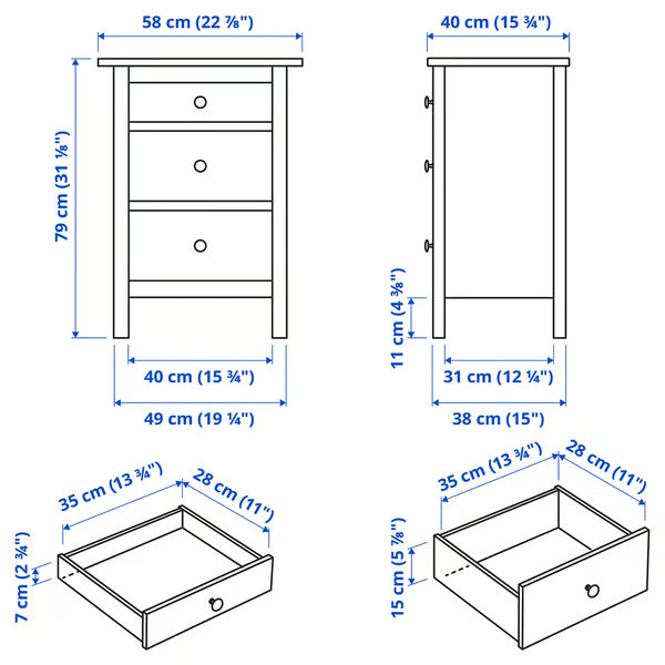 Hymnes 3-drawer dresser, 58x40x79cm.