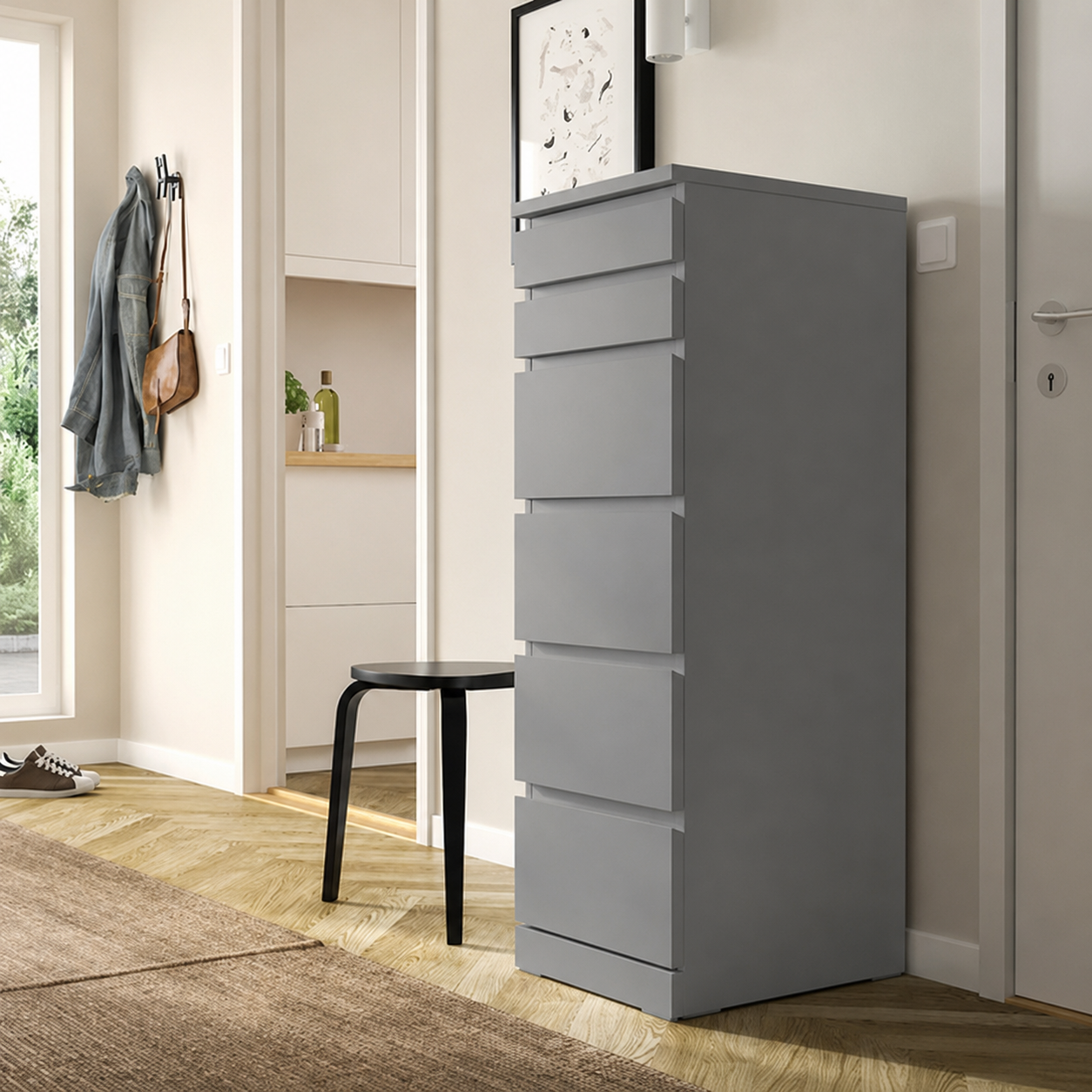 Gray 6 Drawer Unit - 40×45×123cm.