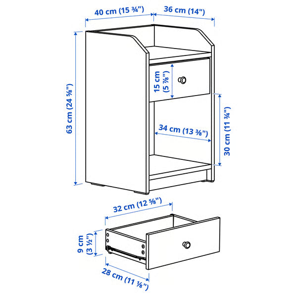 Kuga Bedside table, 40x36x63cm