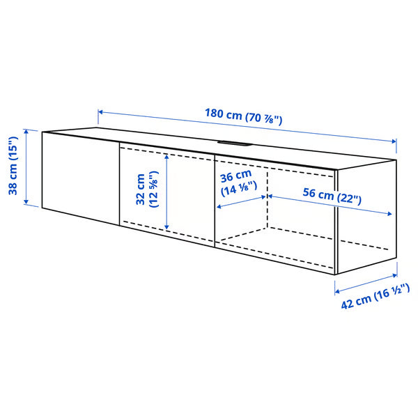 كونسول حائط دلتا للتلفاز مع 3 أبواب، 180 × 42 × 38 سم