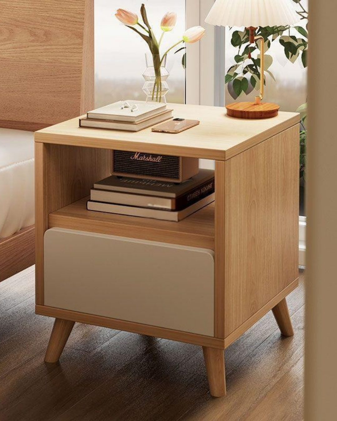 Vera Nightstand in Wood & White – 36x34x46cm