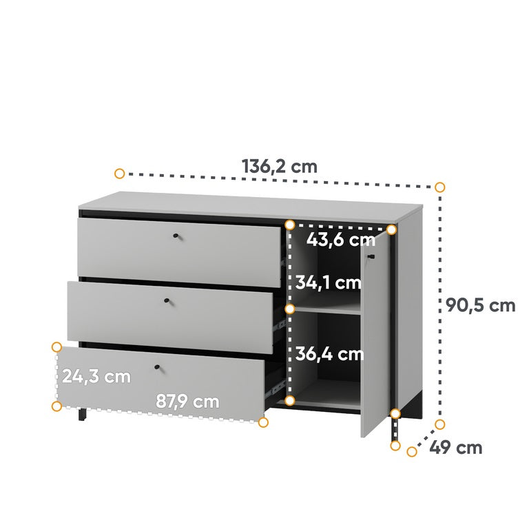 Zyra Buffet Sideboard – 137cm x 49cm x 90cm
