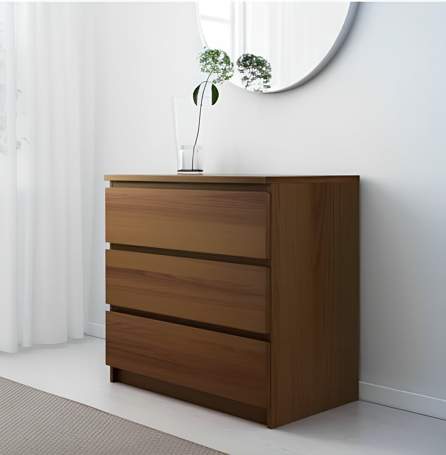 Brown Cherry 3 Drawer Unit - 76cm × 45cm × 78cm.