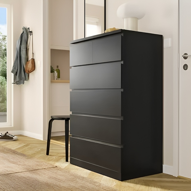 Black 6 Drawer Unit - 123cm × 45cm × 78cm.