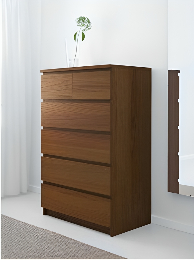 Brown Cherry 6 Drawer Unit - 123cm × 45cm × 78cm.