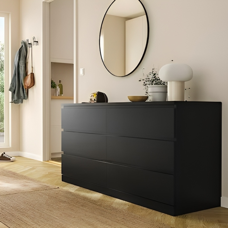 Black 6 Drawer Unit - 78cm × 45cm × 156cm.