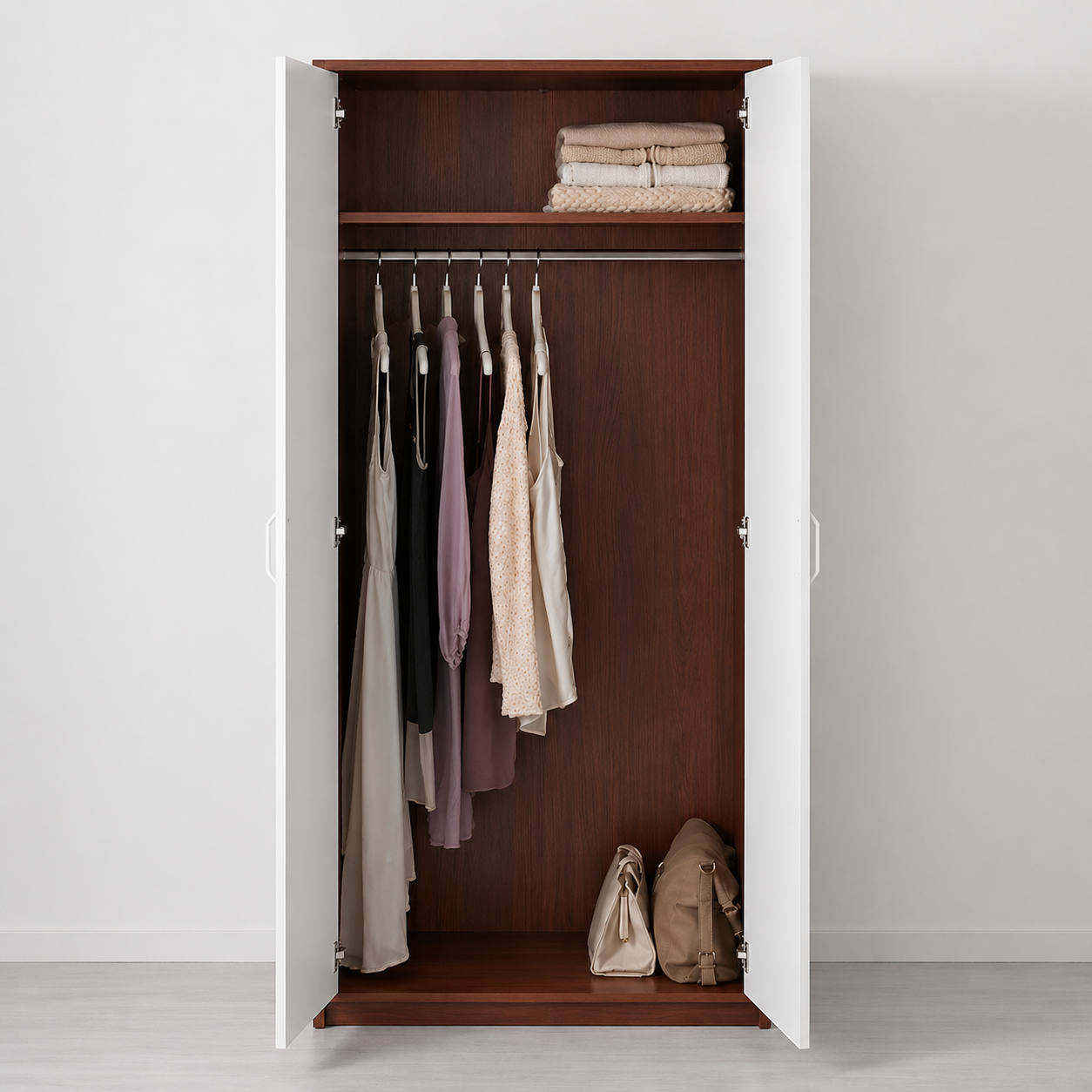 MDF White & Brown-Cherry Wardrobe -80x50x196cm.