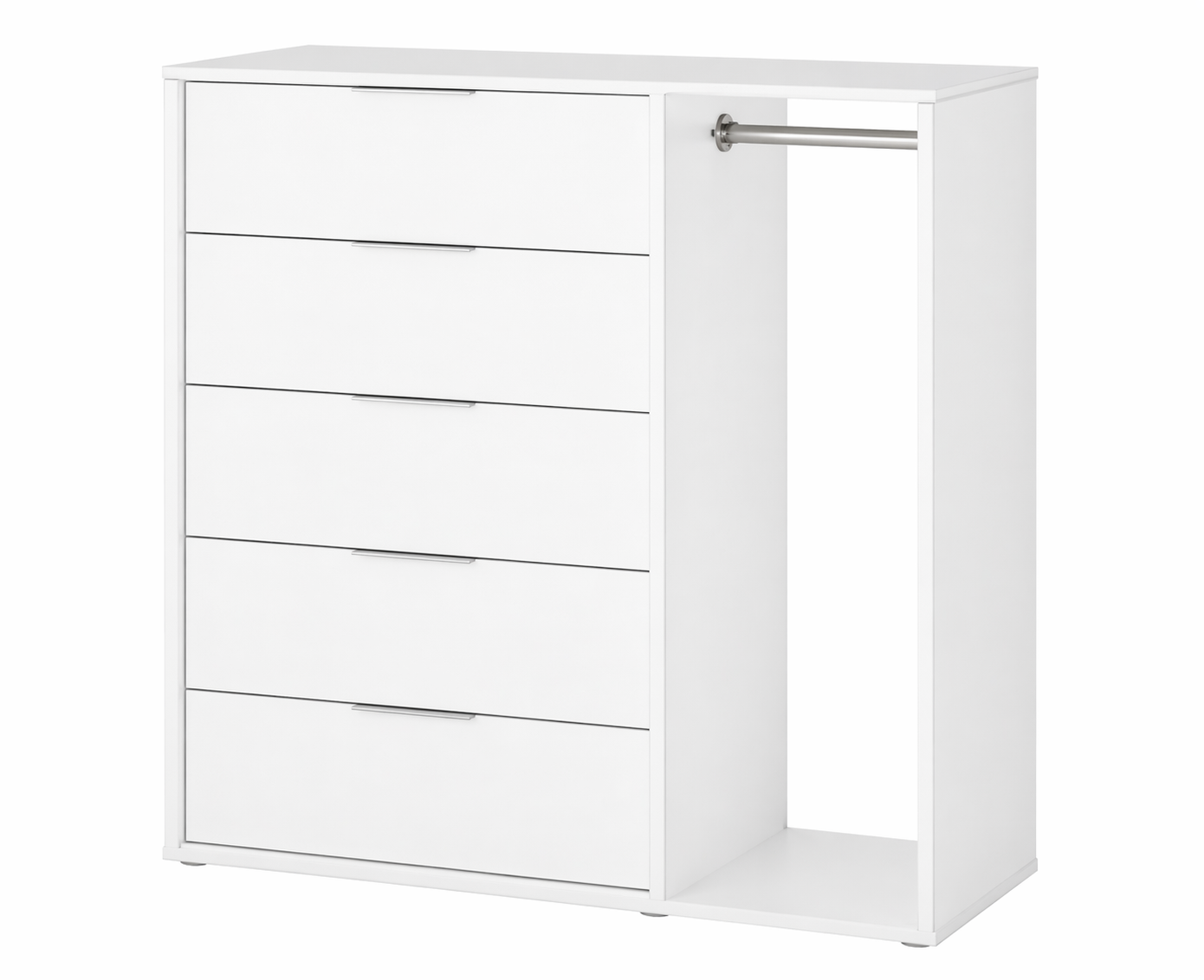 Normela Hybrid Storage Station | 5-Drawer Chest & Integrated Hanging Rail, 120x50x120cm