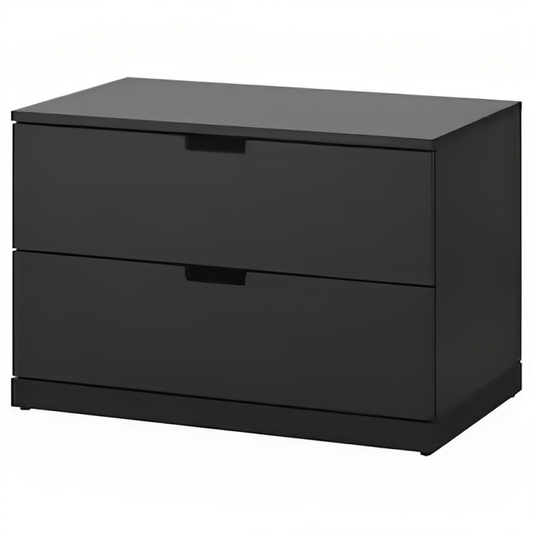 MDF Black Chest of 2 Drawer - 80cm × 52cm × 42cm.