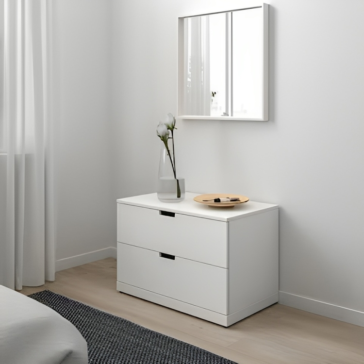 MDF White Chest of 2 Drawer White- 52cm × 42cm × 80cm.