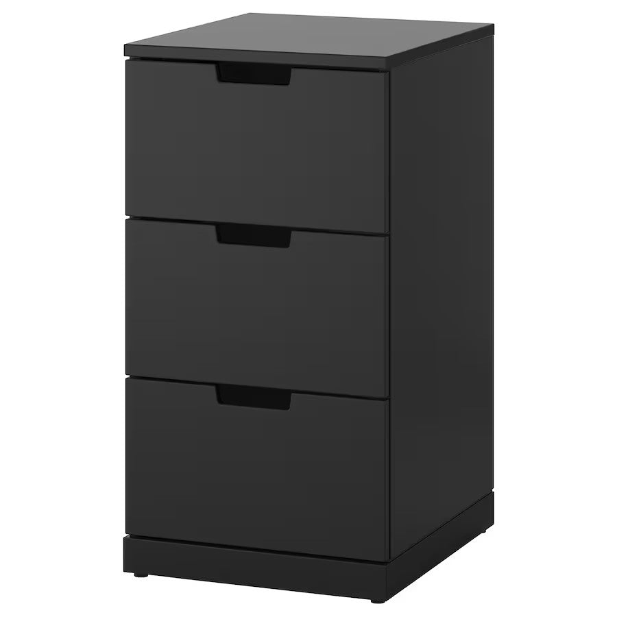 MDF Black Chest of 3 Drawer - 40cm × 42cm × 75cm.