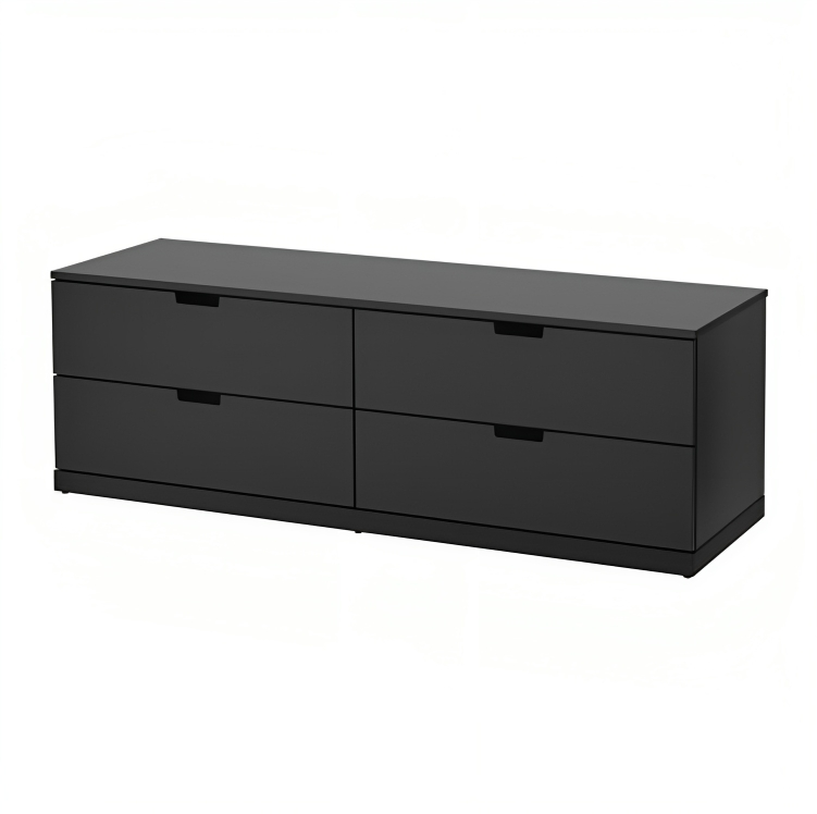 MDF Black Chest of 4 Drawer - 160cm × 42cm × 52cm.