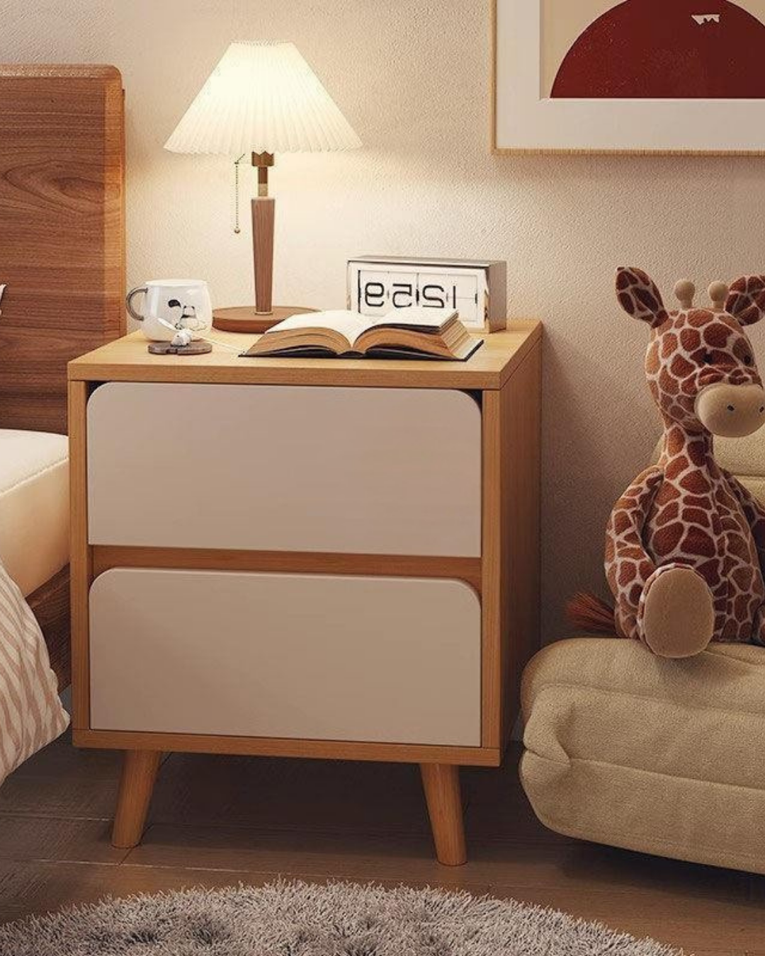 Mira Nightstand in Wood & White – 36x34x46cm