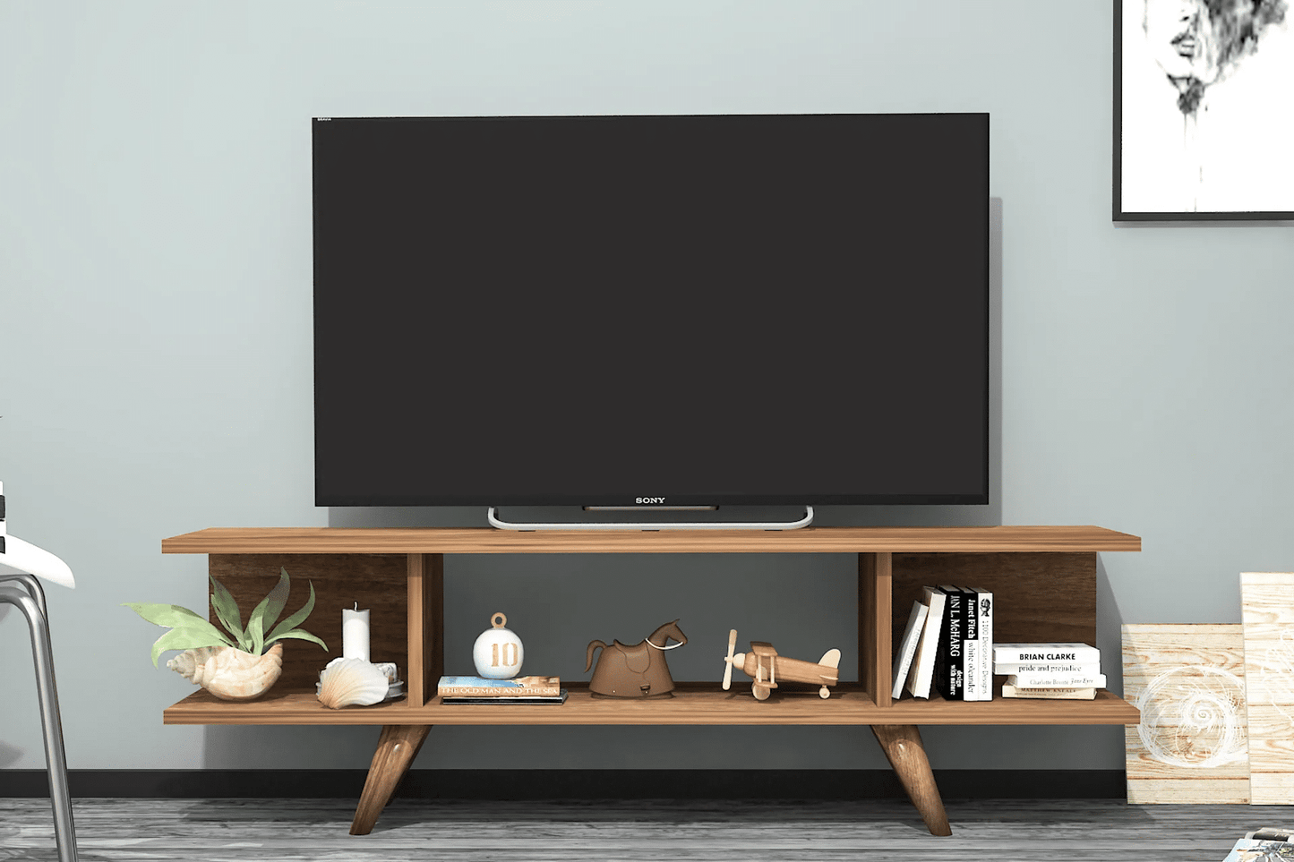 Walnut TV Stand with Shelf & 3 Storage Units