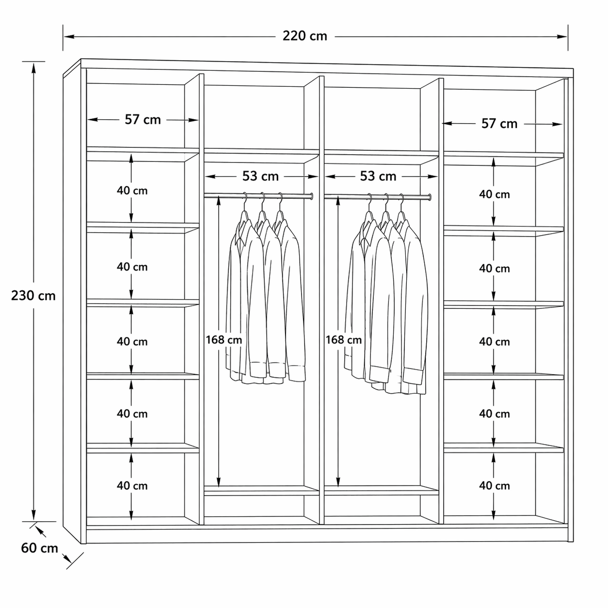 The VANTAGE Dual-System Wardrobe, 220x60x230cm