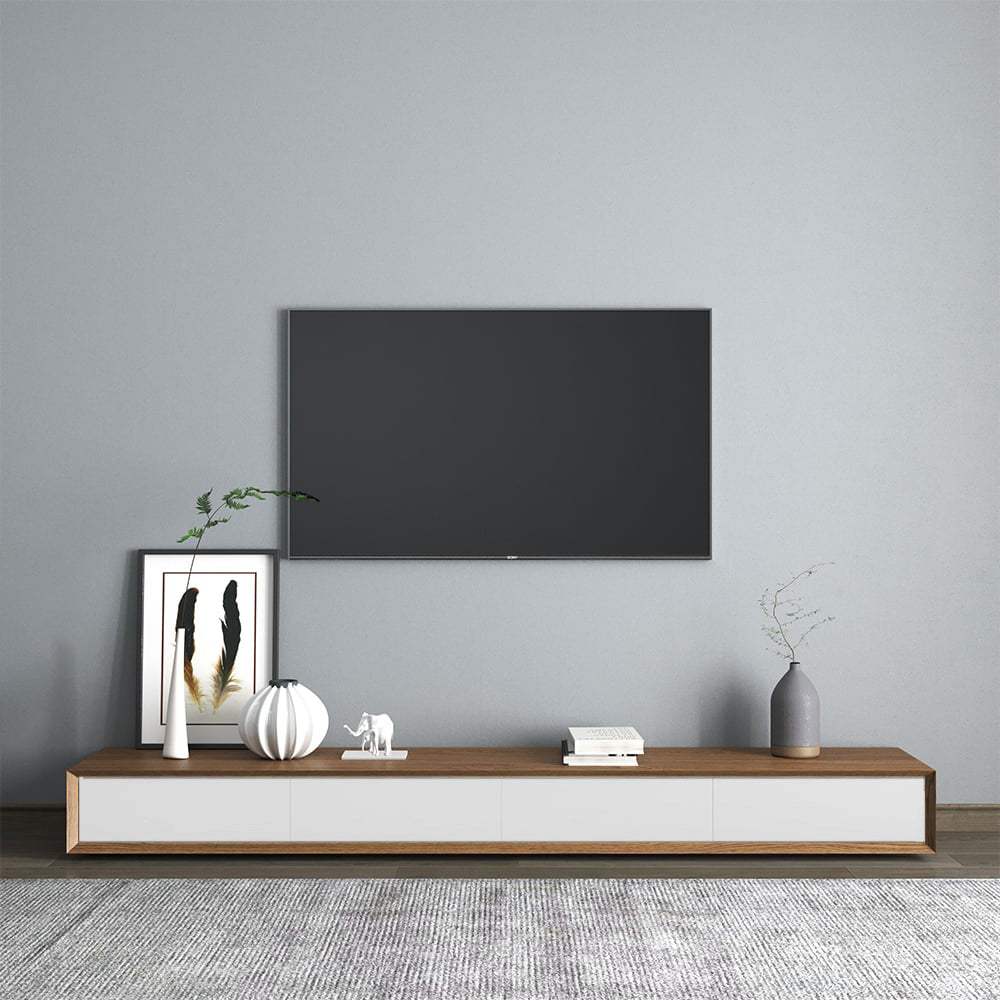 MORAMI Walnut & White TV Stand with 4 Drawers