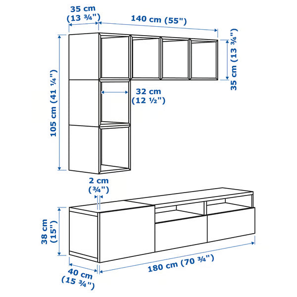 Delta TV cabinet combination + Display cubes, ,180x42x170 cm