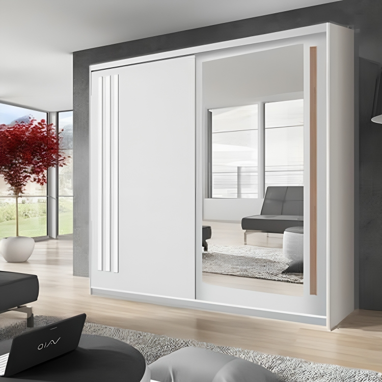MDF White Wardrobe 2 Doors - 220cm x 50cm x 200cm.