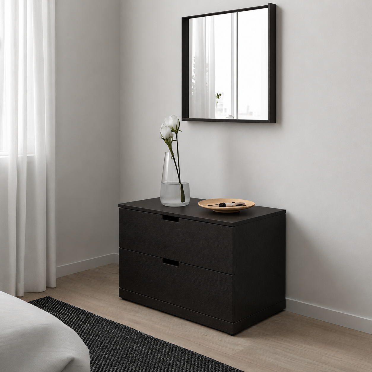 MDF Black-Brown Chest of 2 Drawer White- 80×42×52cm.